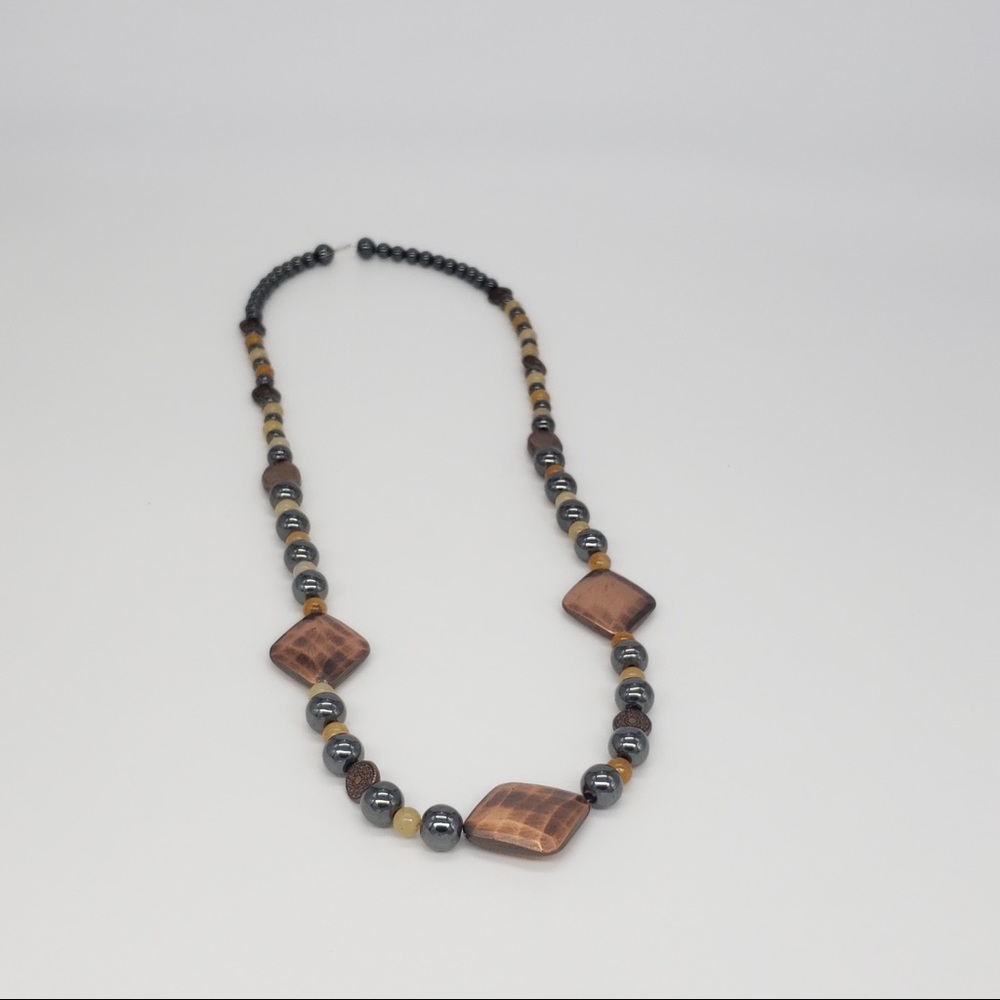 Copper, Hematite & Yellow Quartzite Bead Necklace - Picture 9 of 12